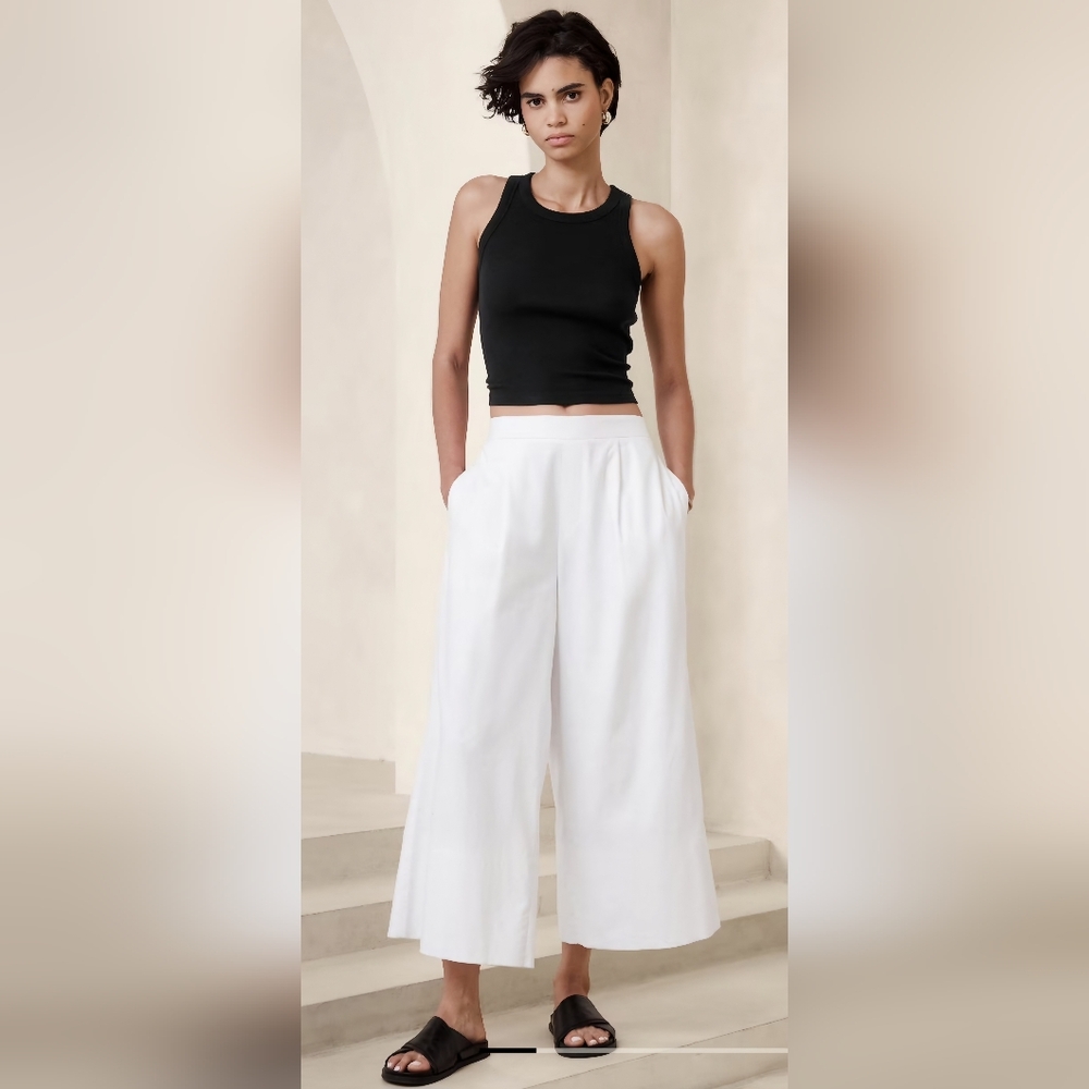 Banana Republic High-waist, Wide Leg Cropped Pant, Linen, White, XS